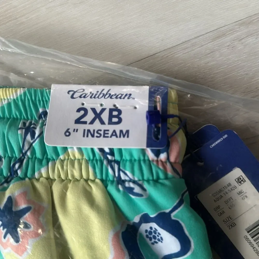 Caribbean Waveliner Swim Trunks Aqua Tropical‎ 2XB New With Tags